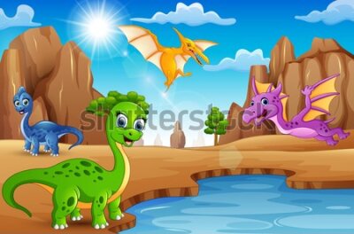 Fototapeta Bajkowe dinozaury nad wodą