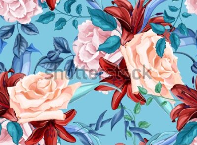 Fototapeta Kolorowe Róże i Lilie