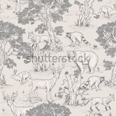 Tapeta Zwierzęta leśne w stylu vintage